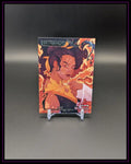 Trading Card mit animierter Frau, dynamischen Flammen und Schriftzug 'Matriarchs', Sammelkarte