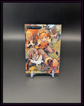 Trading Card mit Comic-Motiv von Squirrel Girl, farbenfrohes Design, Sammelkarte auf Ständer