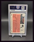 Rückseite einer PSA-zertifizierten Baseball Trading Card von Francisco Lindor mit Statistiken und Infos.