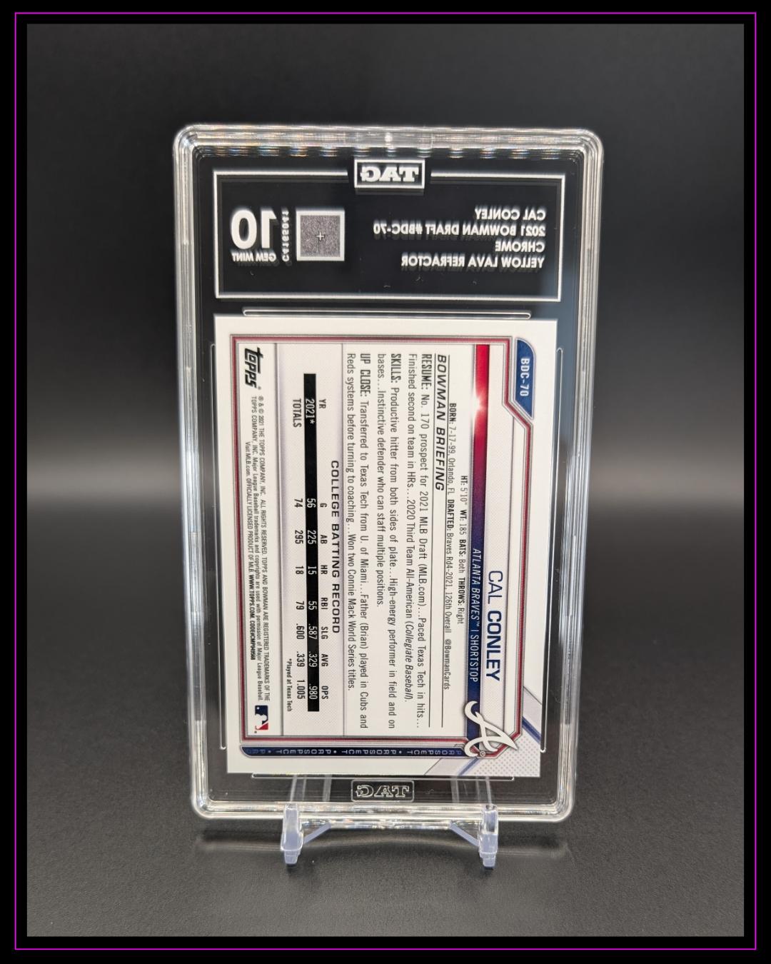 2021 Bowman Draft #BDC-70 Cal Conley Chrome Yellow Lava Refractor /75 TAG 10