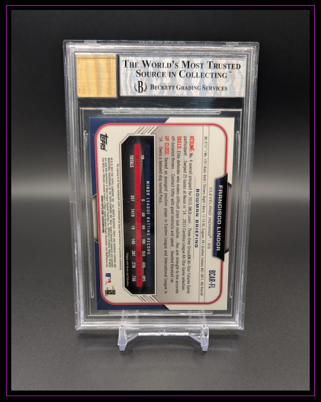 2015 Bowman Chrome #BCAR-FL Francisco Lindor Rookie Autographs BGS 8.5