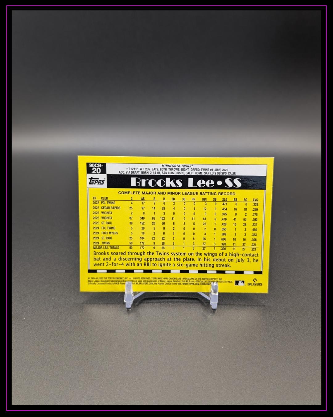 2025 Topps Chrome #90CB-20 Brooks Lee 1990 Topps Baseball 35th Anniversary