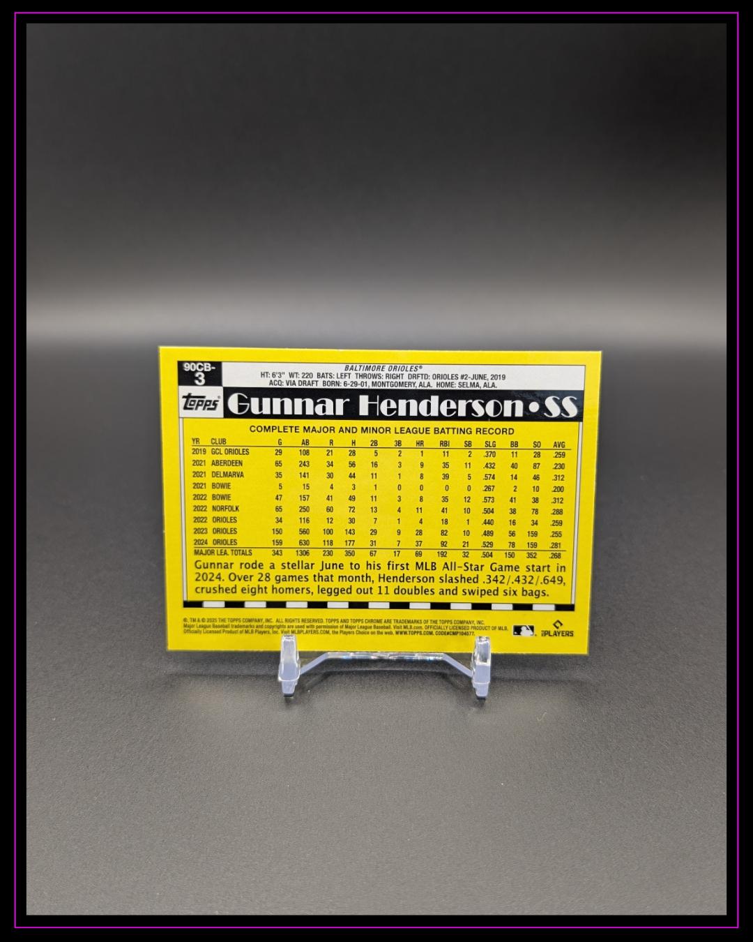 2025 Topps Chrome #90CB-3 Gunnar Henderson 1990 Topps Baseball 35th Anniversary