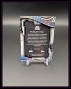 Rückseite einer Star Wars Galaxy Trading Card mit silbernem Rahmen und Text auf Ständer