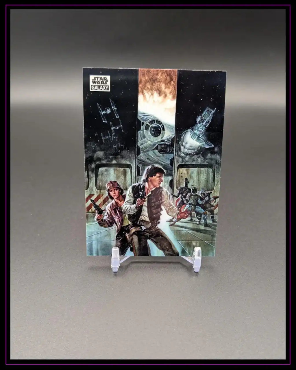 Star Wars Galaxy Trading Card mit Charakteren und Raumschiffen auf neutralem Hintergrund