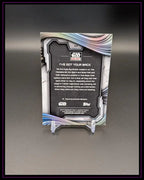 Rückseite einer Star Wars Galaxy Trading Card mit silbernem Design und englischem Text auf Ständer
