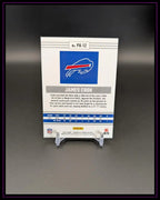 Rückseite einer NFL Trading Card von James Cook, Buffalo Bills, mit Statistiken und Teamlogo.
