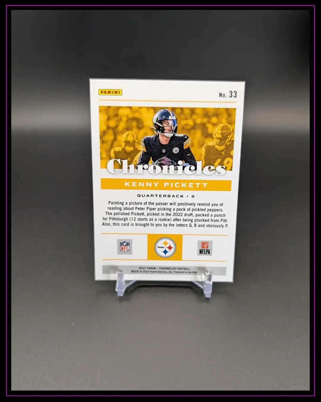 Rückseite einer Panini NFL Trading Card von Kenny Pickett, Footballkarten Sammlerstück
