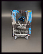 Rückseite einer Matt Corral Carolina Panthers NFL Trading Card auf schwarzem Hintergrund