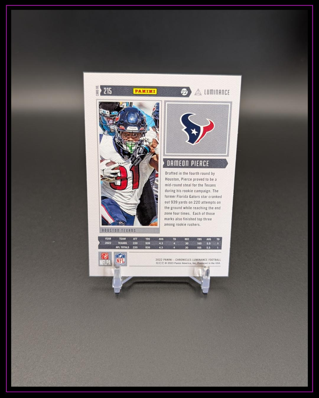 2022 Panini Chronicles #215 Dameon Pierce Luminance Update Rookies Pink