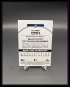 Rückseite einer seltenen Gleyber Torres Baseball Trading Card der Detroit Tigers, auf Kartenständer