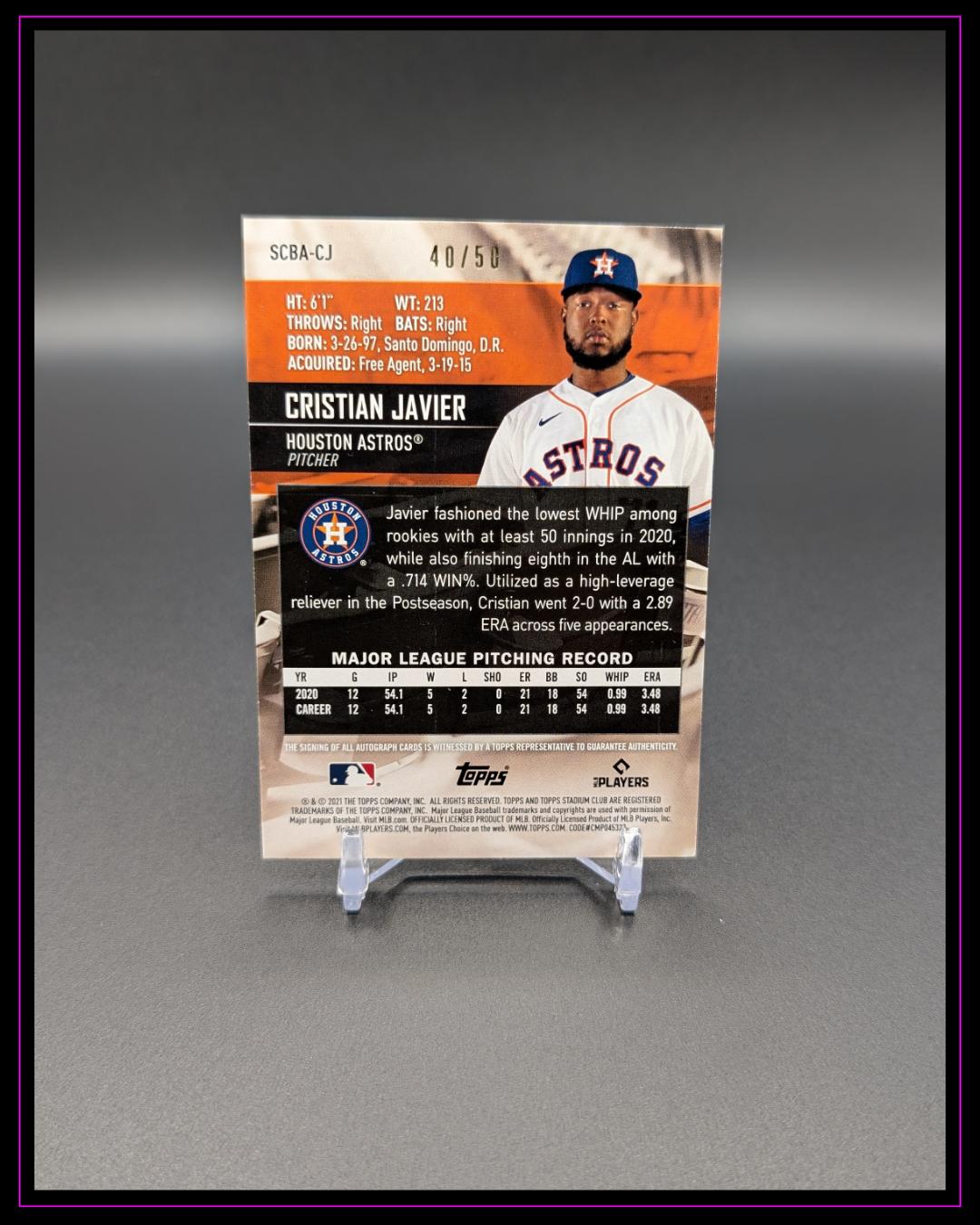 2021 Stadium Club #SCBA-CJ Cristian Javier Autographs Red Foil /50
