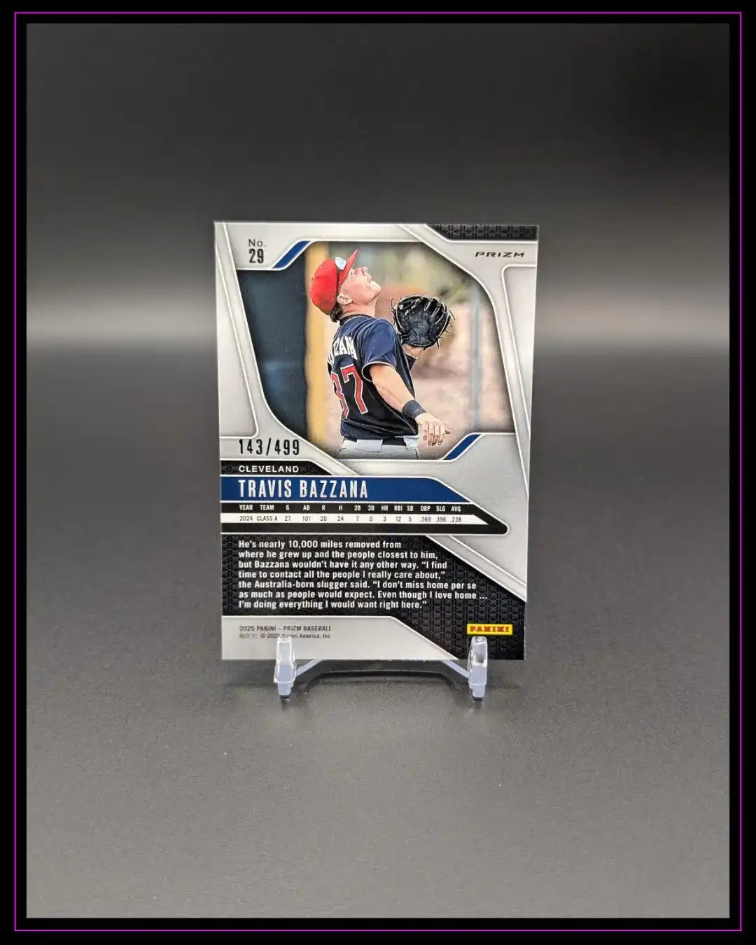 Baseball-Trading-Card Travis Bazzana Rückseite, limitierte Sammlerkarte, Seriennummer 143/499