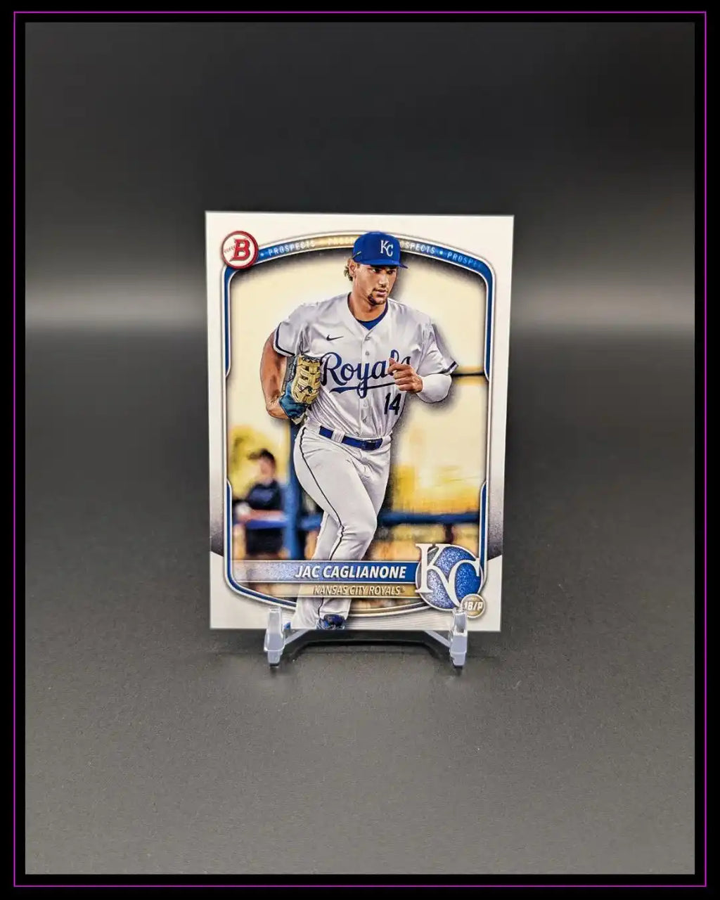 Baseball Trading Card von Jac Caglianone der Kansas City Royals auf schwarzem Hintergrund