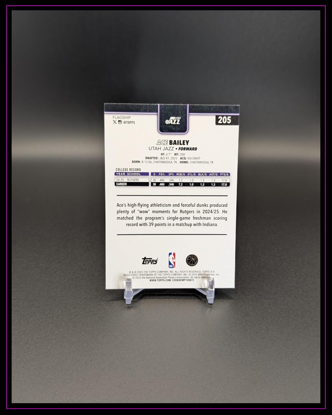 2025-26 Topps NBA #205 Ace Bailey Season Tip Off RC