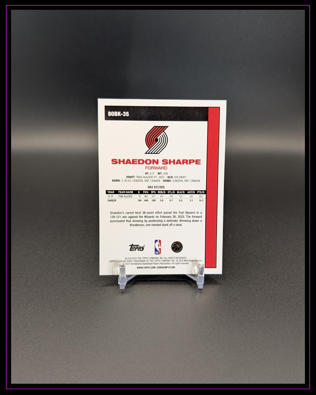 2025-26 Topps NBA #80BK-35 Shaedon Sharpe 1980-81 Topps Basketball