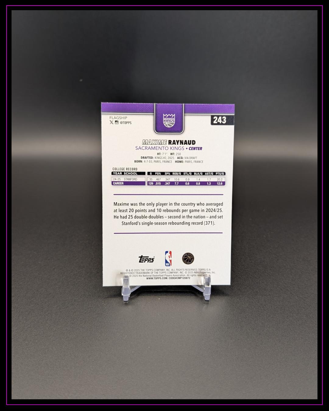 2025-26 Topps NBA #243 Maxime Raynaud RC