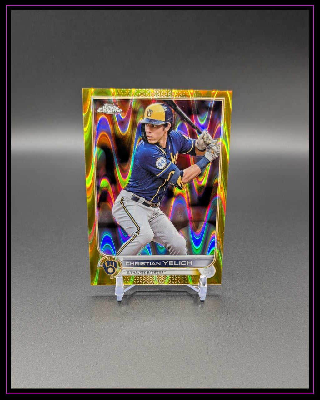 2022 Topps Chrome Sonic #210 Christian Yelich Gold RayWave Refractor #/50