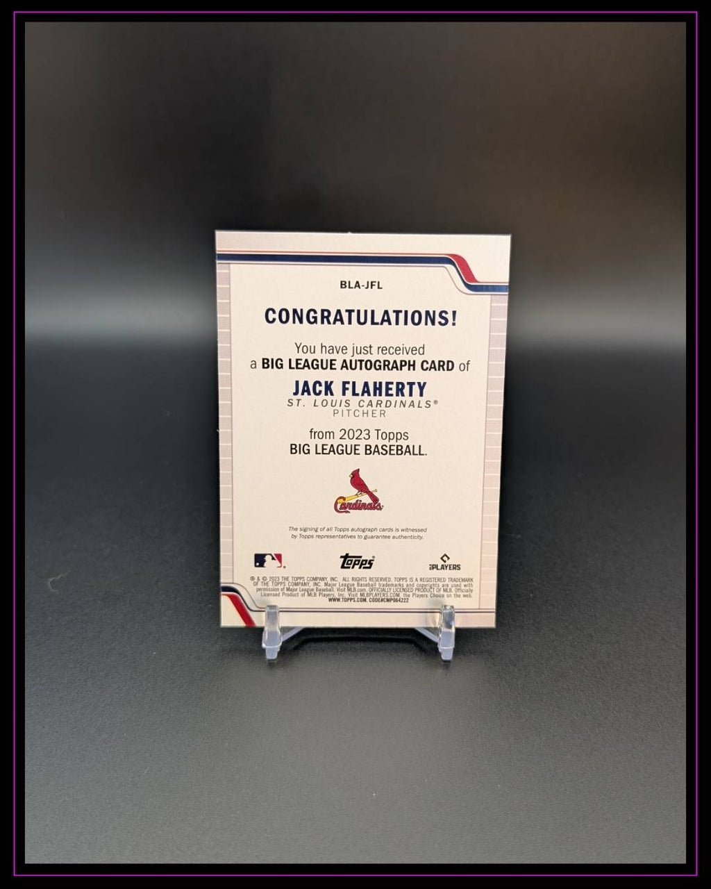 2023 Topps Big League #BLA-JFL Jack Flaherty Big League Blue Foil Autographs
