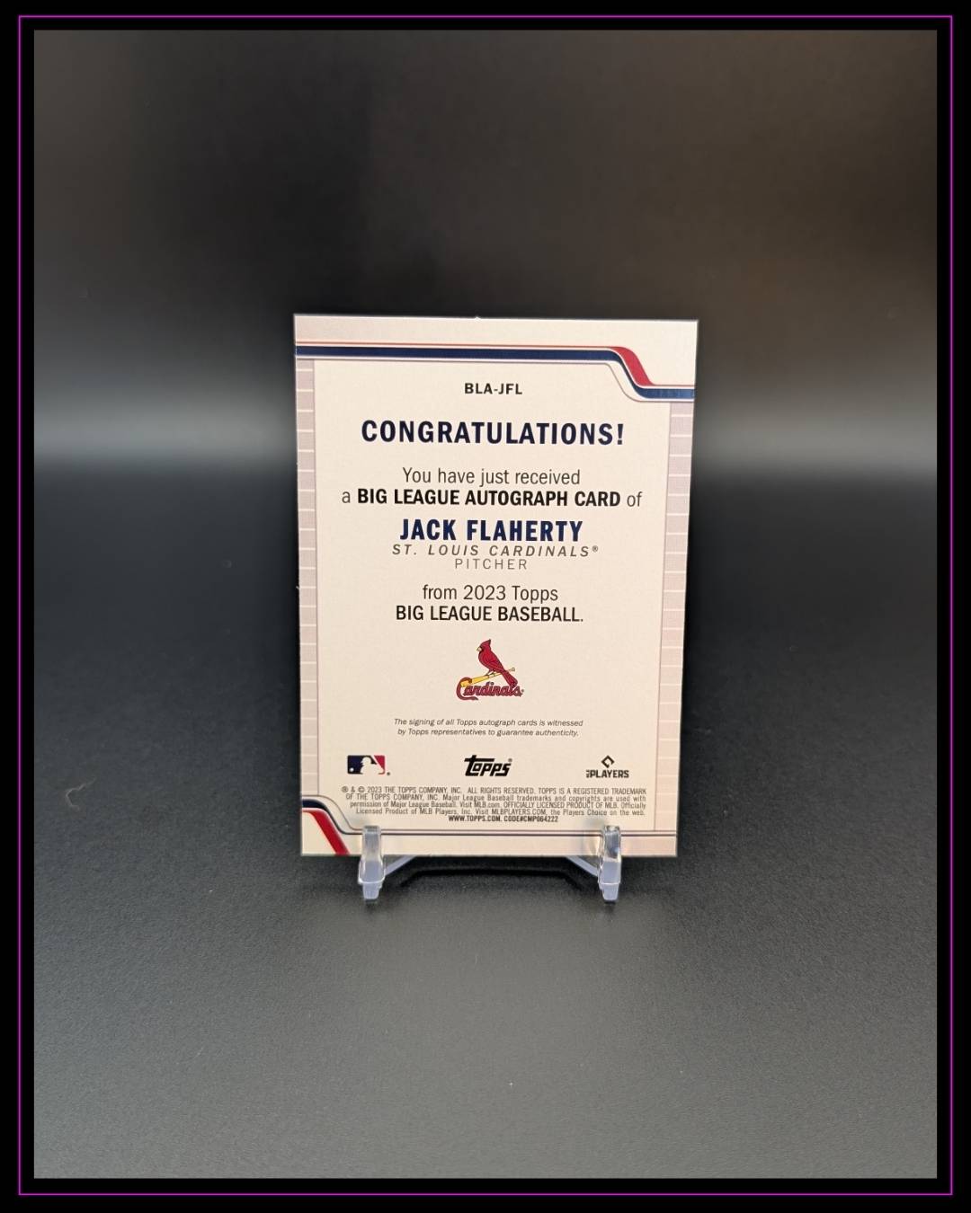 2023 Topps Big League #BLA-JFL Jack Flaherty Big League Blue Foil Autographs