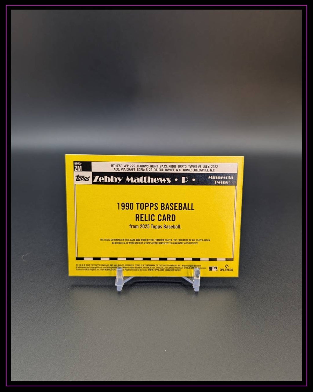 2025 Topps Series 2 #90R2-ZM Zebby Matthews 1990 35th Anniversary Relic RC