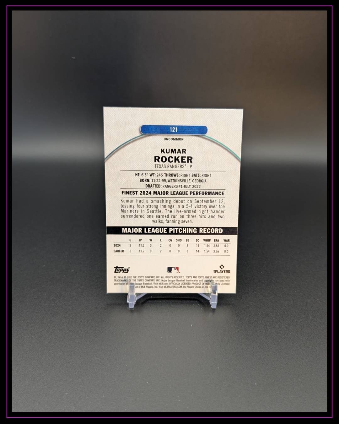 2025 Finest #121 Kumar Rocker Purple #/200 RC