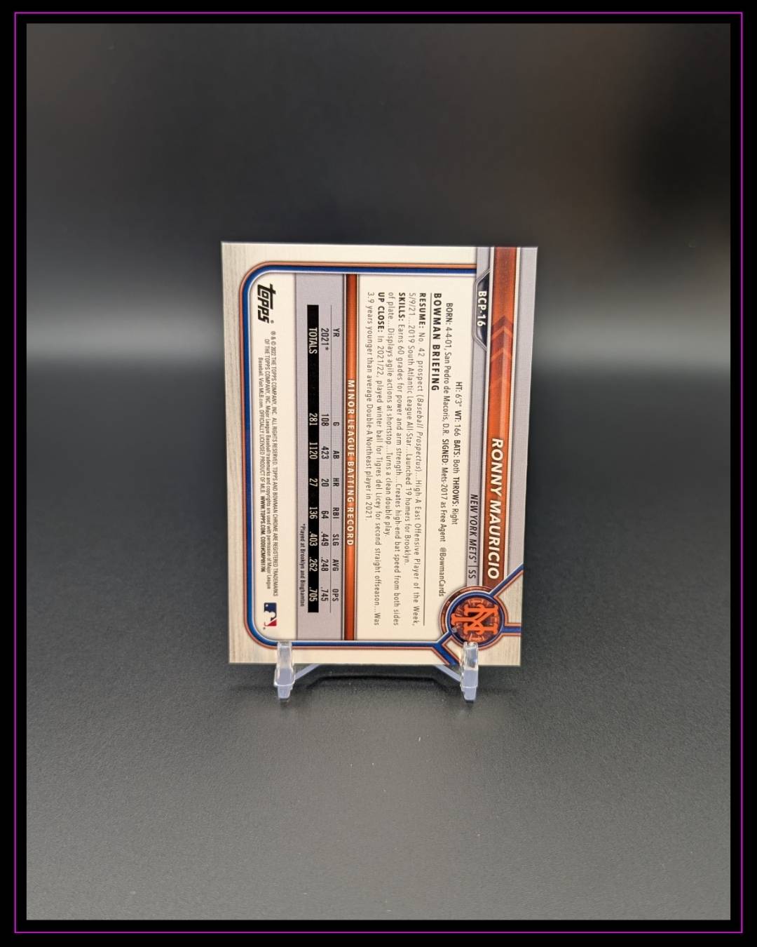 2022 Bowman #BCP-16 Ronny Mauricio Chrome Prospects Lava Refractors #/399