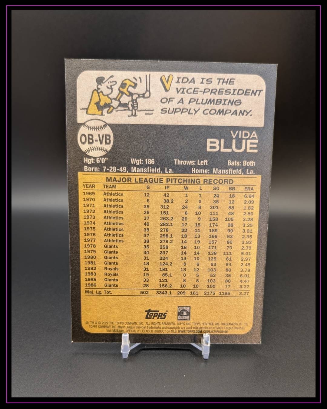 2022 Topps Heritage High Number #OB-VB Vida Blue Oversized 1973 Box Topper