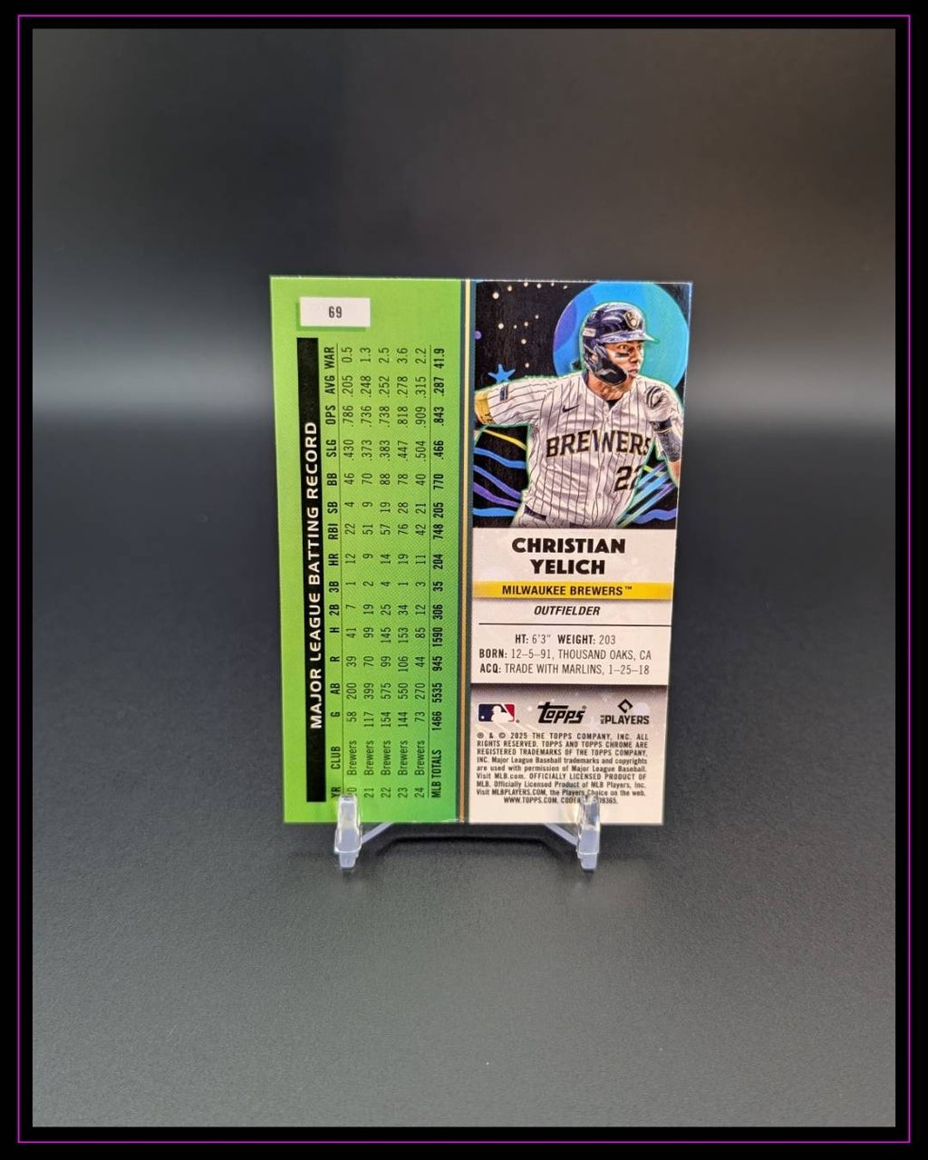 2025 Topps Chrome Cosmic #69 Christian Yelich Purple Nebula Refractor #/150