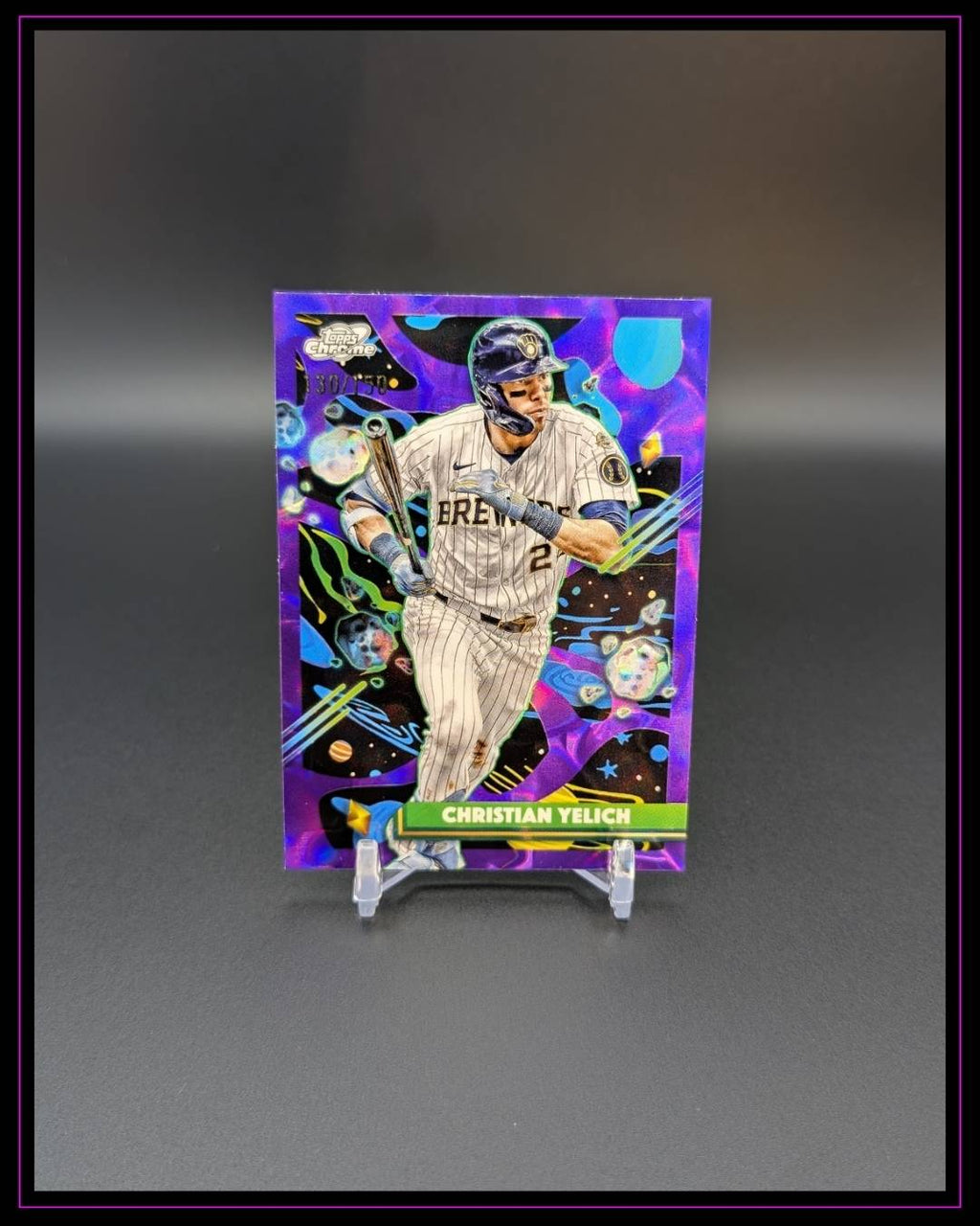 2025 Topps Chrome Cosmic #69 Christian Yelich Purple Nebula Refractor #/150