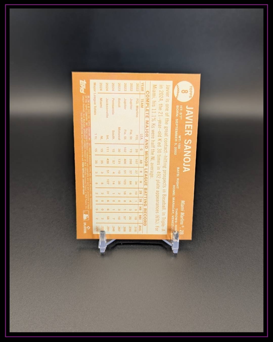 2025 Topps Archives #8 Javier Sanoja Pink Foilboard RC