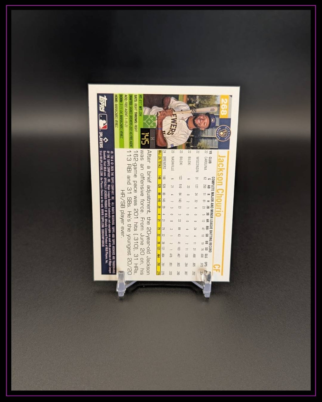 2025 Topps Archives #268 Jackson Chourio Pink Foilboard