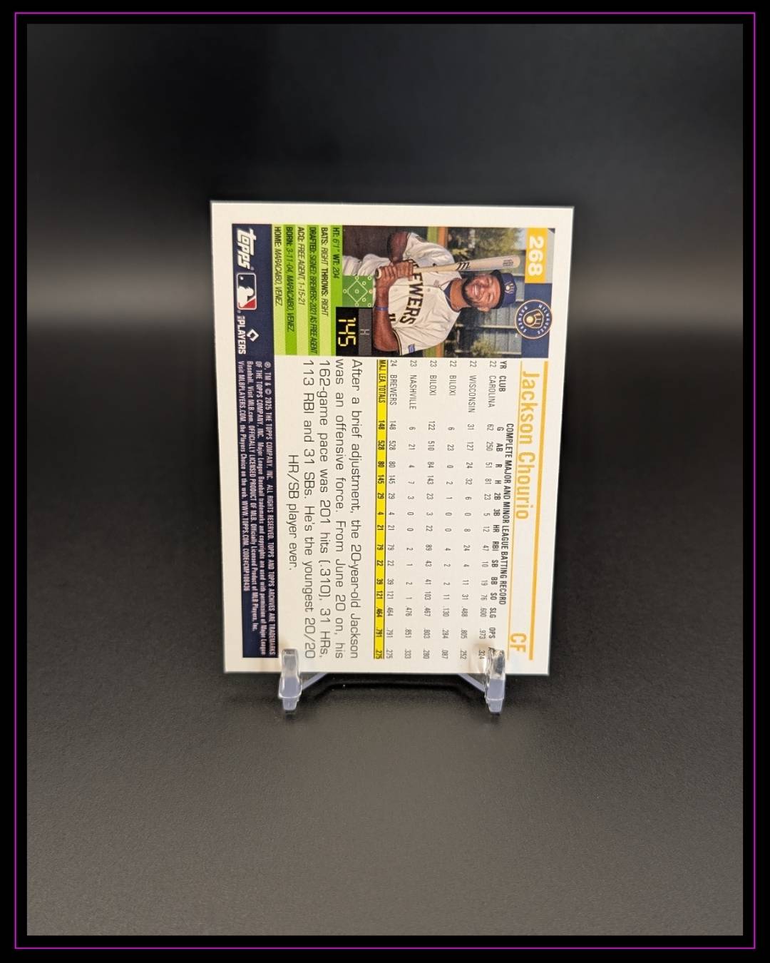 2025 Topps Archives #268 Jackson Chourio Pink Foilboard