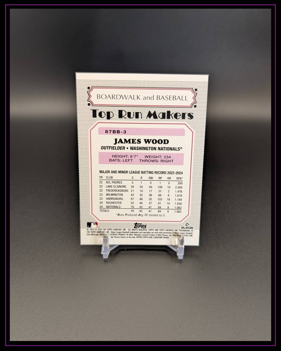 2025 Topps Archives #87BB-3 James Wood 1987 Topps Boardwalk and Baseball RC