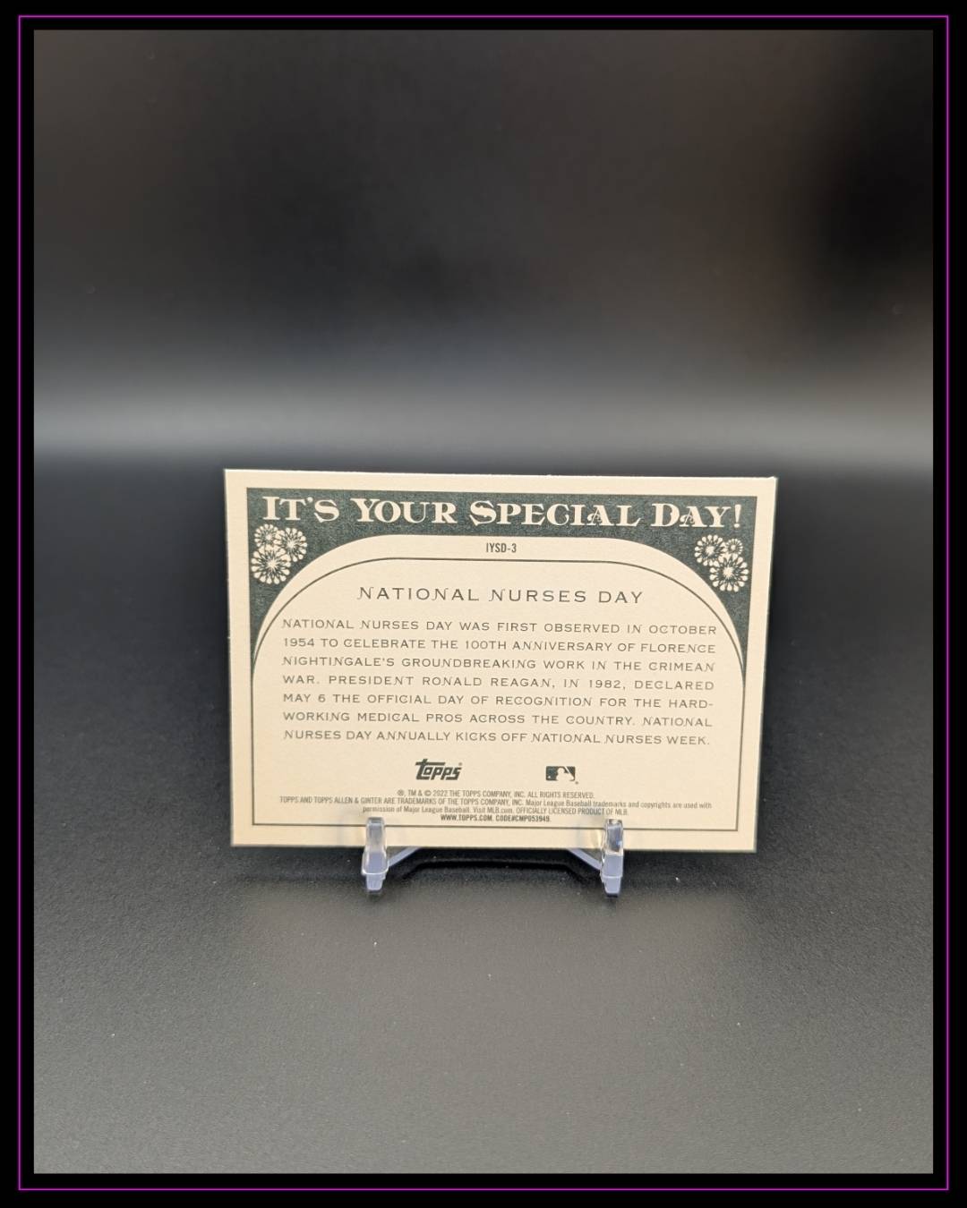 2022 Topps Allen & Ginter #IYSD-3 National Nurses Day It's Your Special Day!