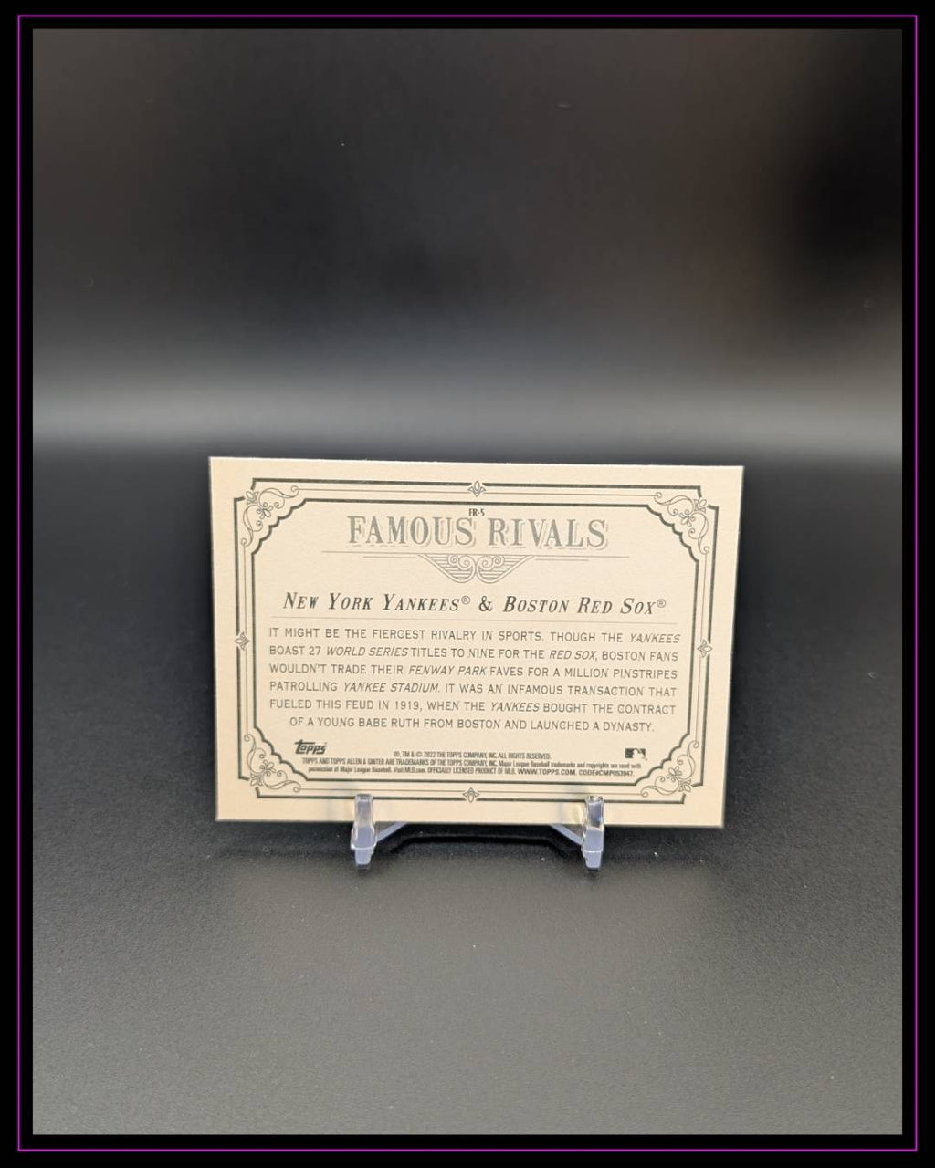 2022 Topps Allen & Ginter #FR-5 New York Yankees / Boston Red Sox Famous Rivals