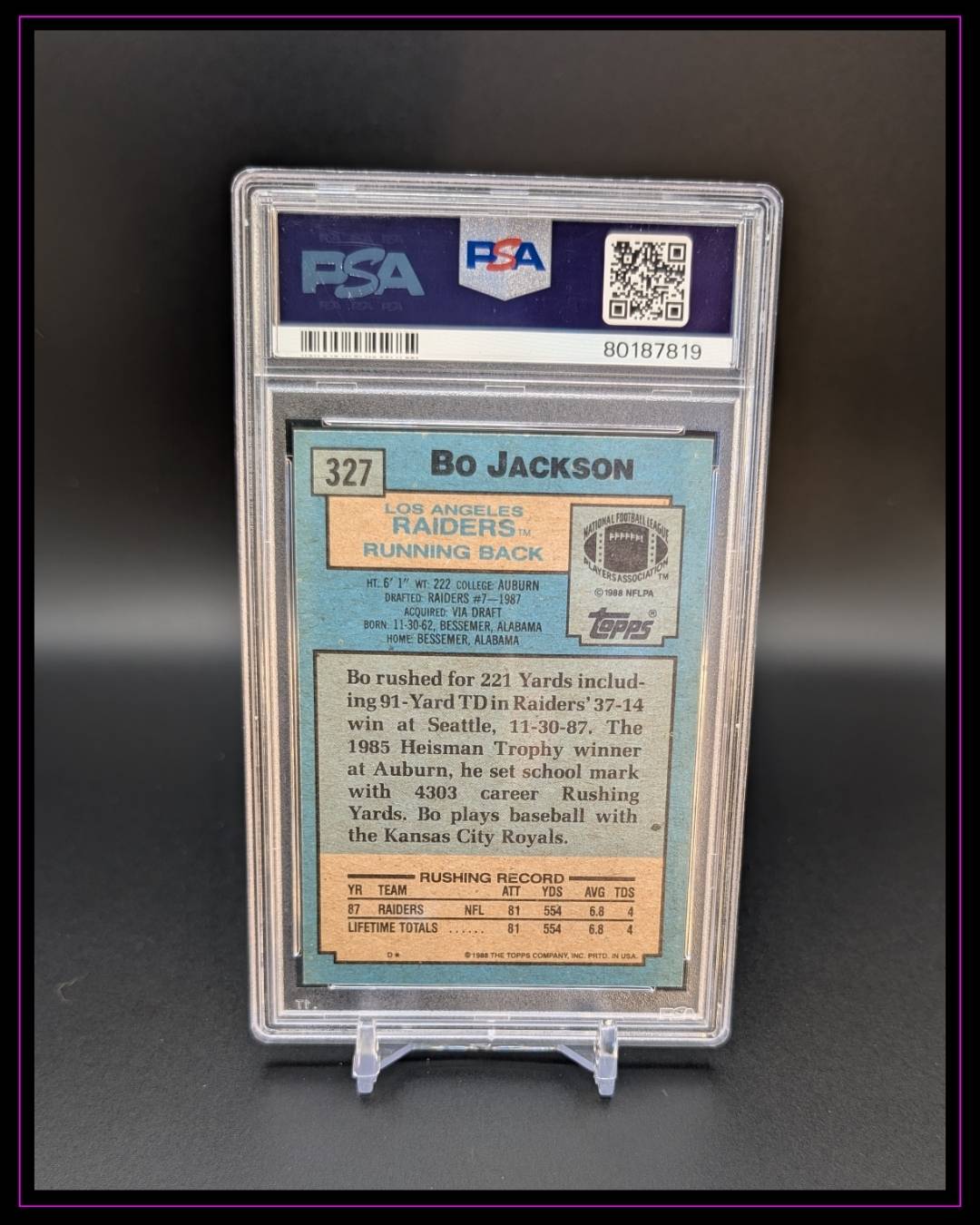 1988 Topps #327 Bo Jackson PSA 6
