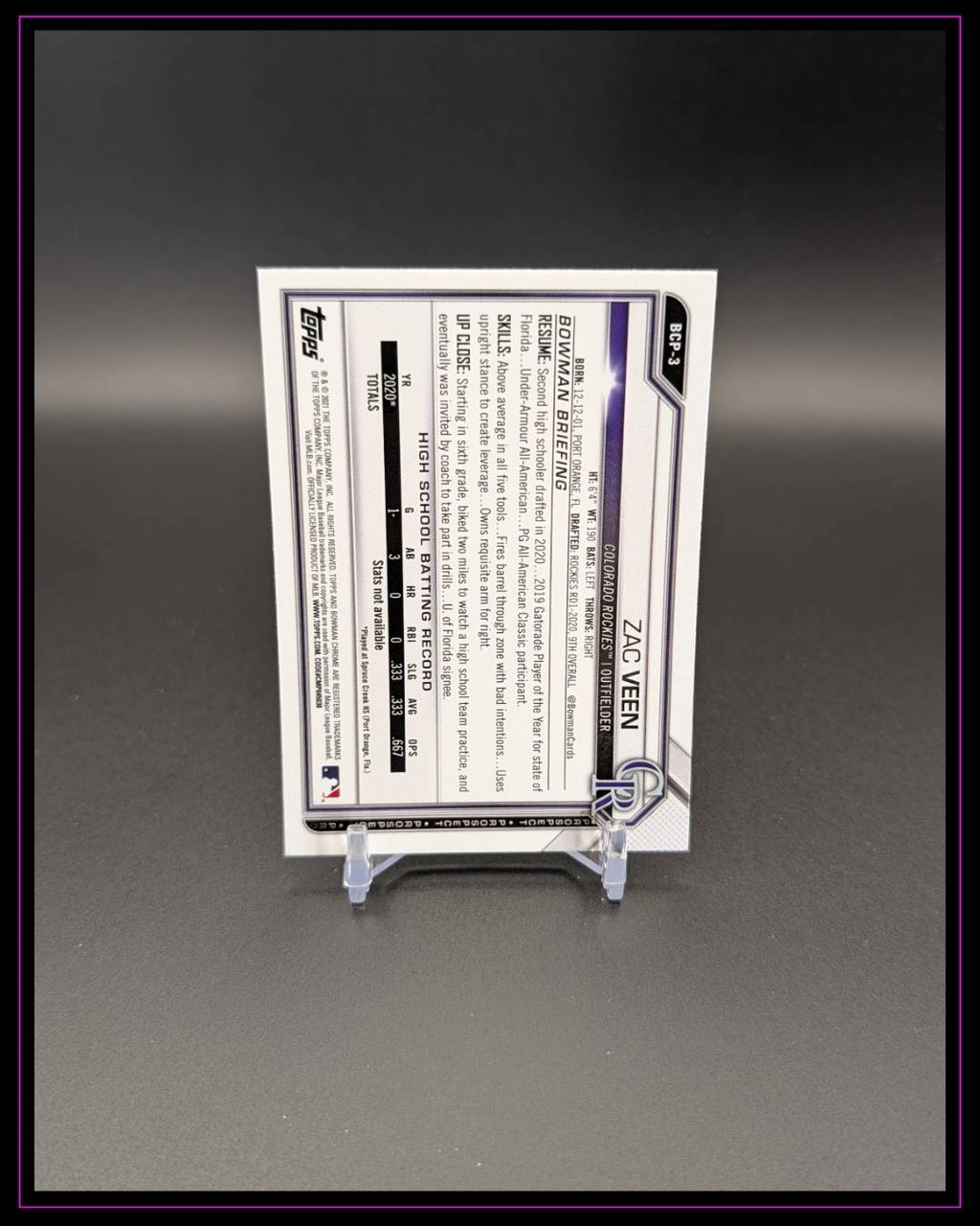 2021 Bowman Sapphire Edition #BCP-3 Zac Veen
