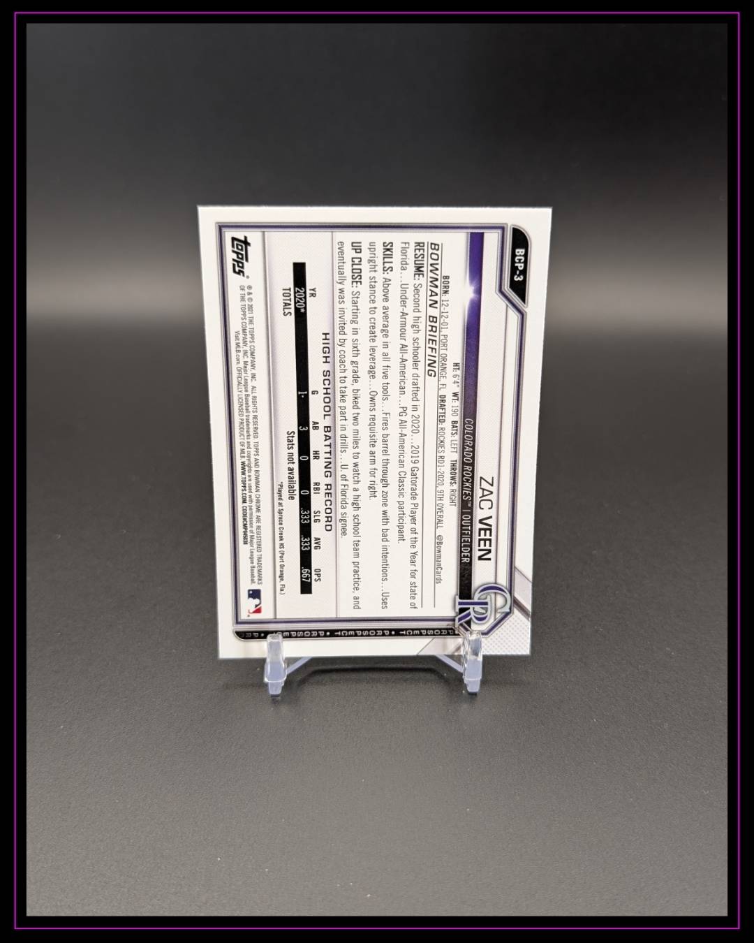 2021 Bowman Sapphire Edition #BCP-3 Zac Veen