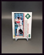 Baseball Trading Card mit Spielerfoto auf Ständer, Rückseite, Panini, Sammelkarte