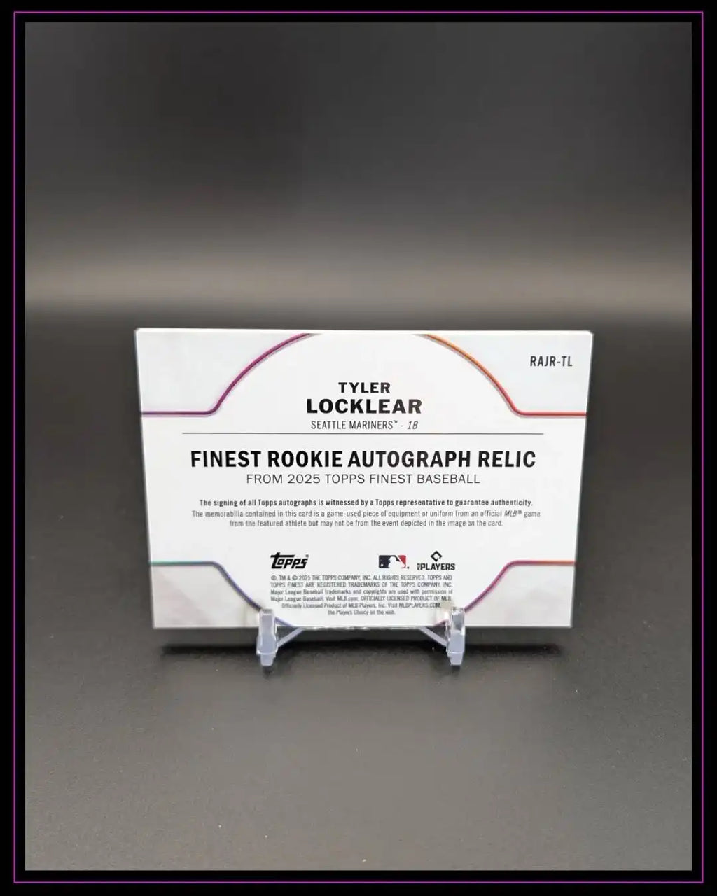 Rückseite einer Trading Card, 2025 Topps Finest Baseball, Rookie Autograph Relic, Tyler Locklear