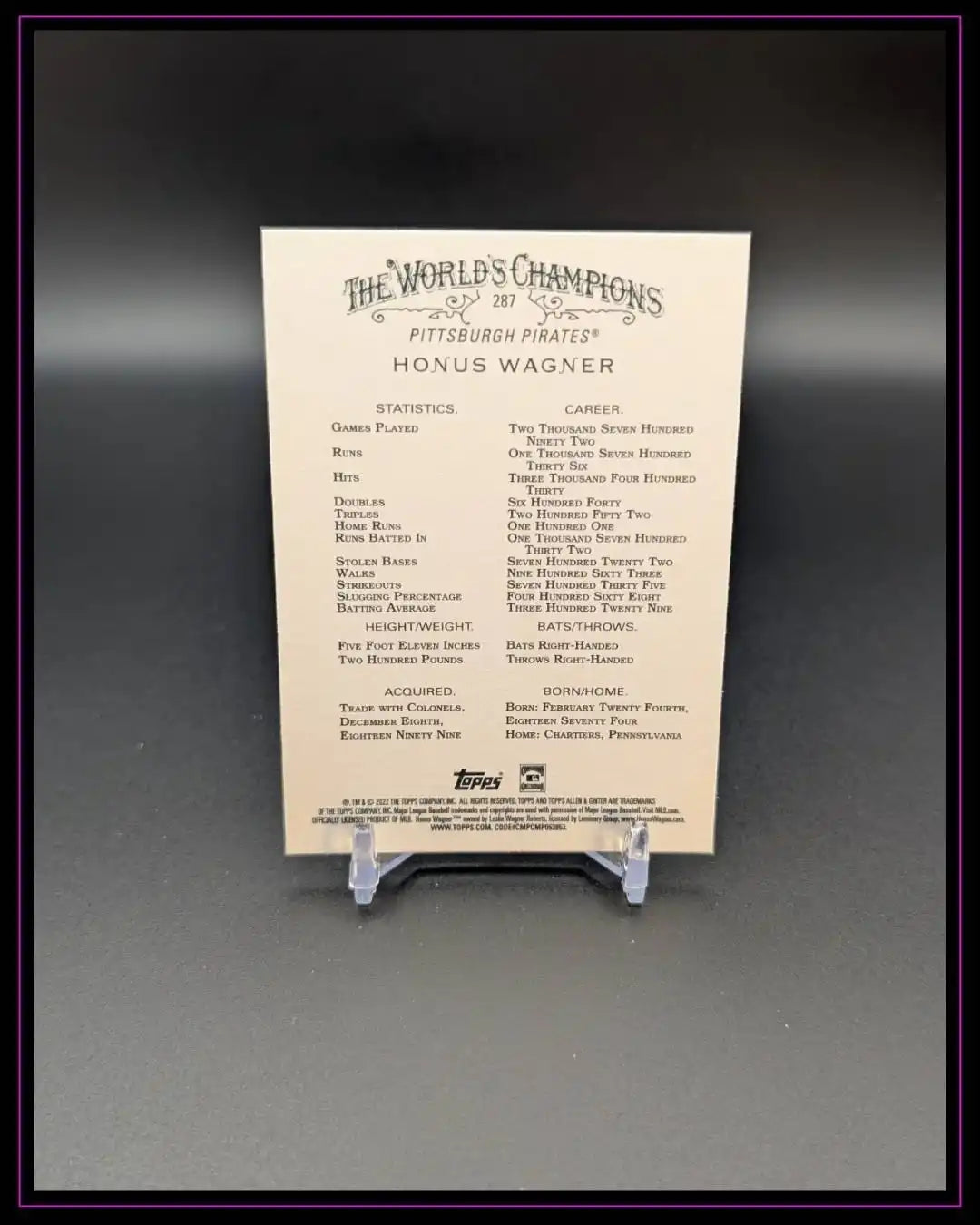 2022 Topps Allen & Ginter #287 Honus Wagner
