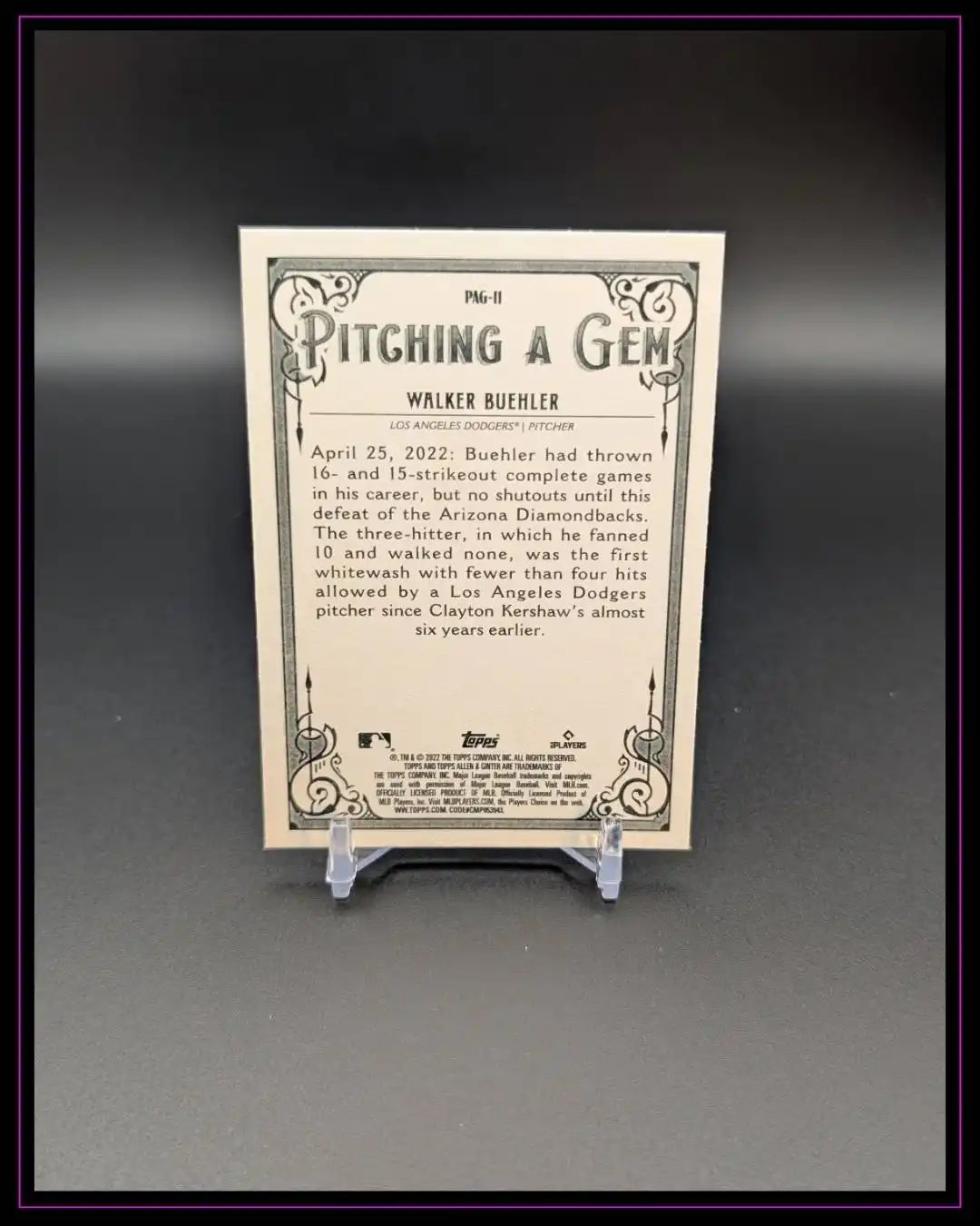2022 Topps Allen & Ginter #PAG-11 Walker Buehler Pitching a Gem