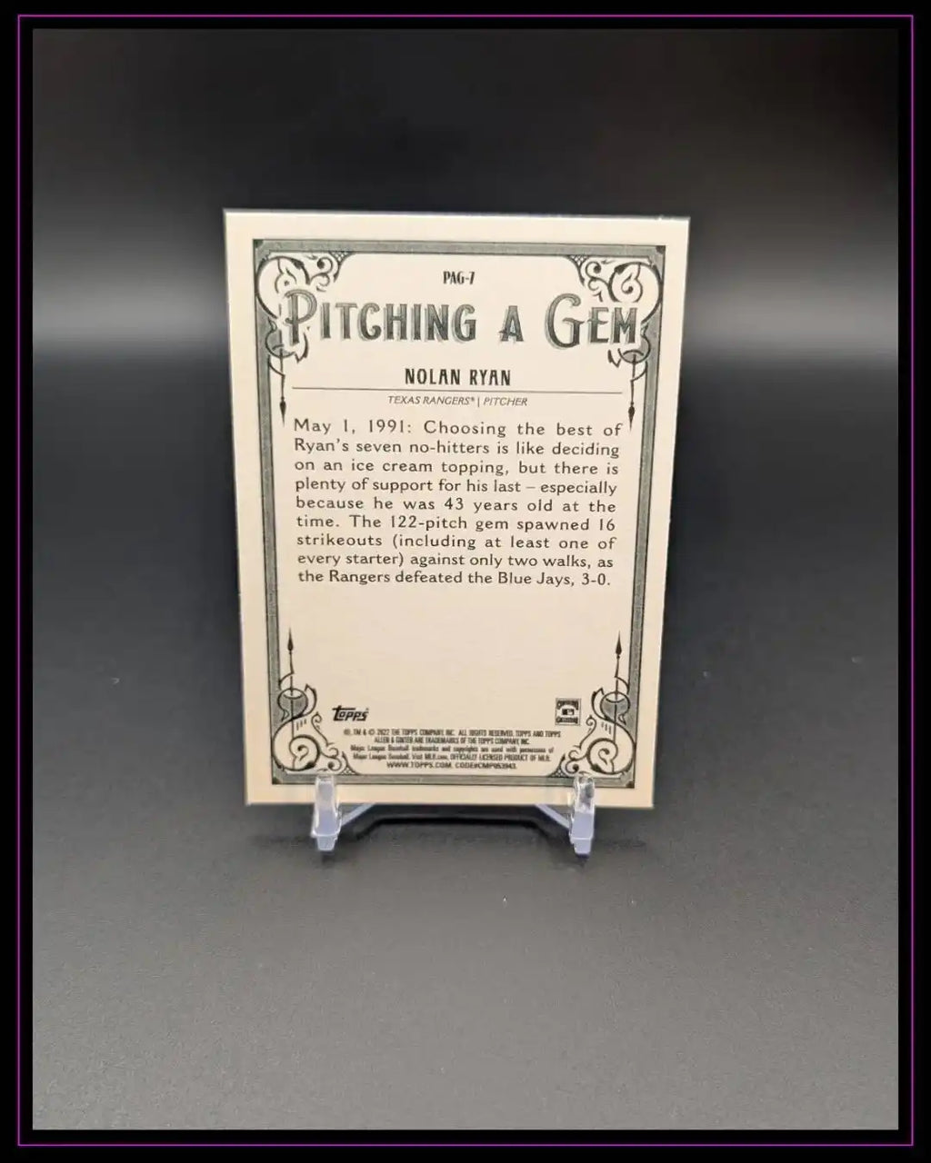 2022 Topps Allen & Ginter #PAG-7 Nolan Ryan Pitching a Gem