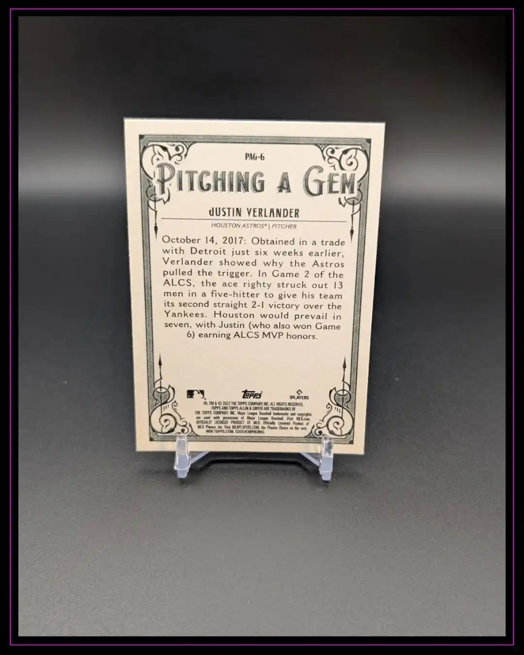 2022 Topps Allen & Ginter #PAG-6 Justin Verlander Pitching a Gem