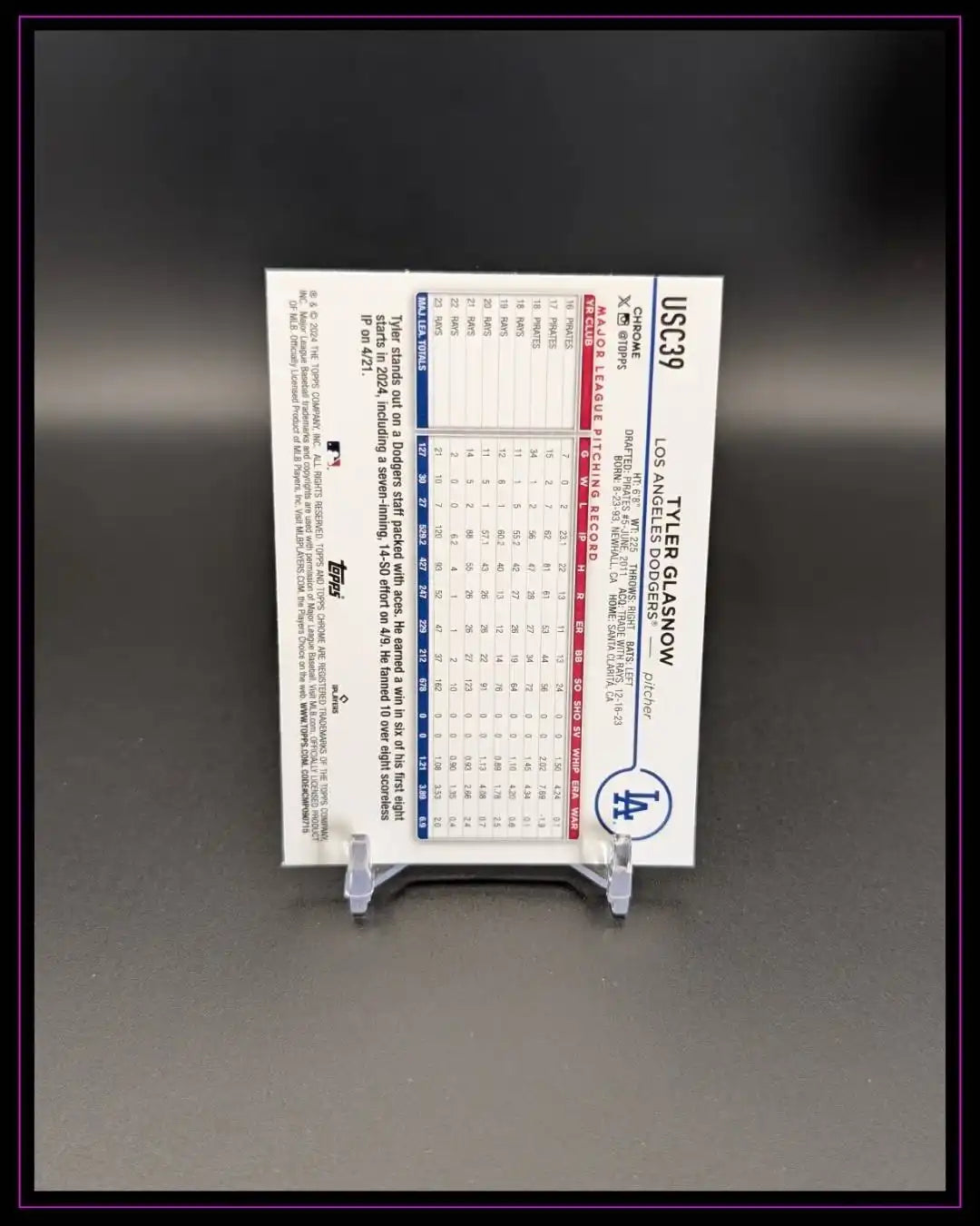 2024 Topps Chrome Update #USC39 Tyler Glasnow Aqua Blue Lava Refractors /175