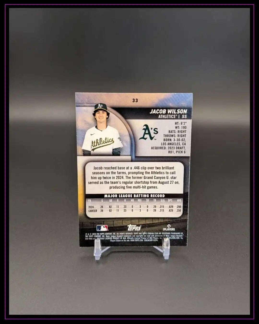 2025 Stadium Club #33 Jacob Wilson Light Blue Foil RC