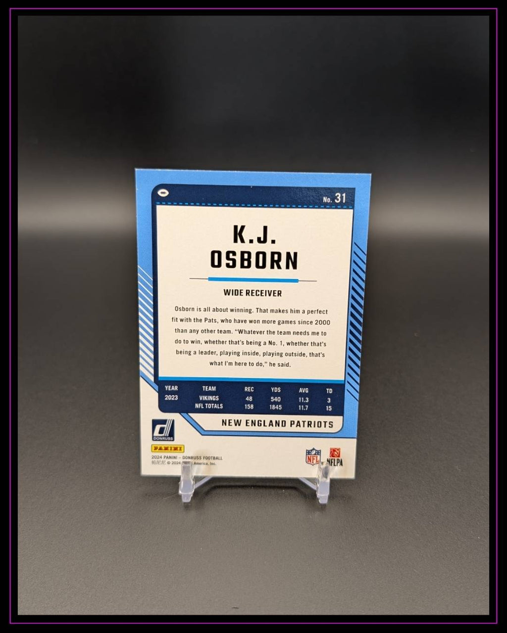 2024 Panini Donruss #31 K.J. Osborn Press Proof Purple
