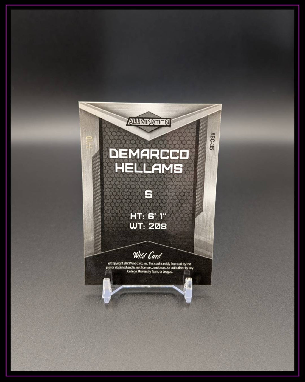 2023 Wild Card Alumination Draft #ABC-35 DeMarcco Hellams Sparkle Purple /10