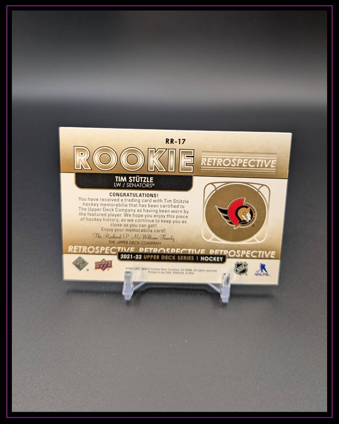 2021-22 Upper Deck #RR-17 Tim Stutzle Rookie Retrospective Jersey